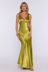 Pretty Society Satin Maxi Dress Olive