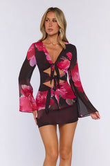 Kissed By Sun Long Sleeve Mini Dress Jardin Floral Print