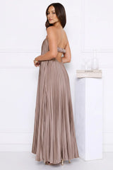Moonlit Sea Pleated Strapless Maxi Dress Mocha