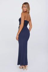 Styled Different Lace Strapless Maxi Dress Navy