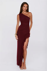 Summer Ember One Shoulder Maxi Dress Burgundy