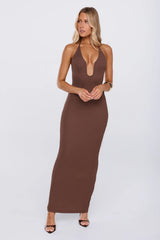 Shoreline Silhouette Halter Maxi Dress Brown