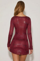 Embellished Sweetheart A-Line Mini Dress in Wine Red