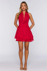 Shining Suns Halter Mini Dress Red