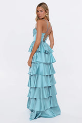 Lights Camera Party Satin Maxi Dress Mint