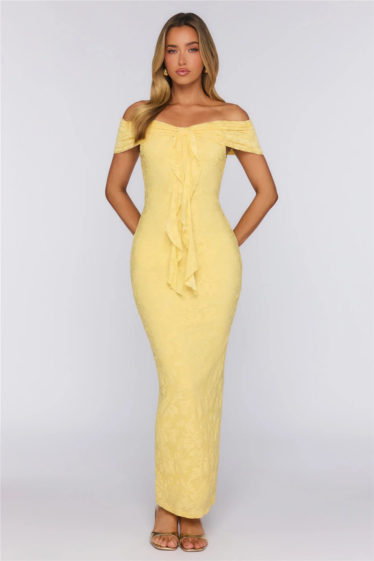 Sunshine Pop Off Shoulder Maxi Dress Yellow