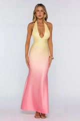 Worth Wearing Halter Maxi Dress Yellow Pink
