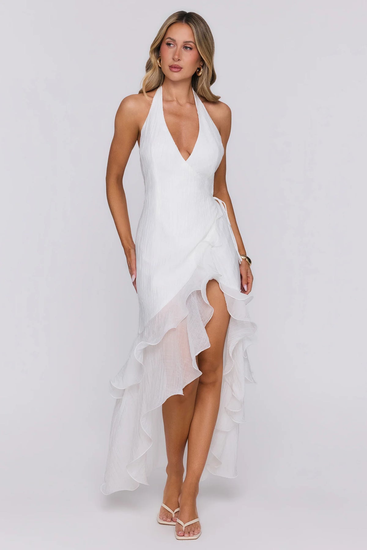 Her Extravaganza Halter Maxi Dress White