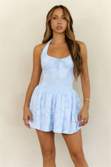 Bubbly Babe Halter Mini Dress Blue