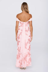 Worth the Plans Mesh Off Shoulder Maxi Dress Pink