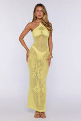 Havana Sunset Knit Halter Maxi Dress Yellow