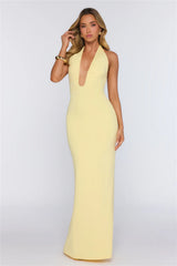 Hot Girl Designed Halter Maxi Dress Yellow