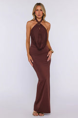 Salt Air Seduction Halter Maxi Dress Brown