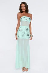 Cabaret Strapless Embellished Mesh Maxi Dress Sage