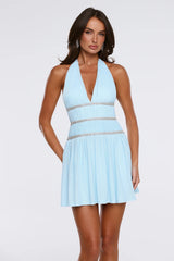 Love This For You Halter Mesh Mini Dress Blue
