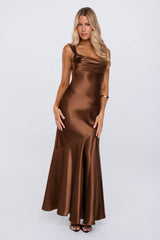 Kiss Your Crush Satin Maxi Dress Brown