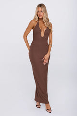 Shoreline Silhouette Halter Maxi Dress Brown