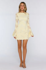 Luxe Pretty Lace Long Sleeve Mini Dress Yellow