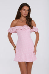 Darling Pop Off Shoulder Mini Dress Pink