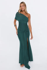Rose And Moon One Shoulder Mesh Maxi Dress Teal