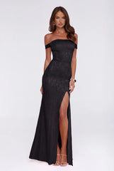 Night Bloom Off Shoulder Maxi Dress Black