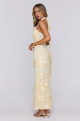 Delicate Desire Mesh Halter Maxi Dress Yellow