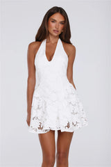 Seashell Serenade Embroidered Halter Mini Dress White