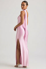 Asymmetric Scarf-Detail Maxi Dress in Candyfloss Pink