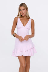 Vintage Bloom Gingham Mini Dress Pink