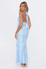 Electric Nights Halter Maxi Dress Blue