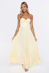 Dress Society Satin Pleated Strapless Maxi Dress Yellow