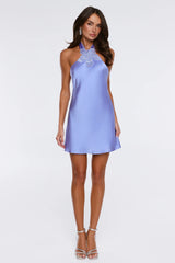 Watch Me Glow Halter Satin Mini Dress Cornflower