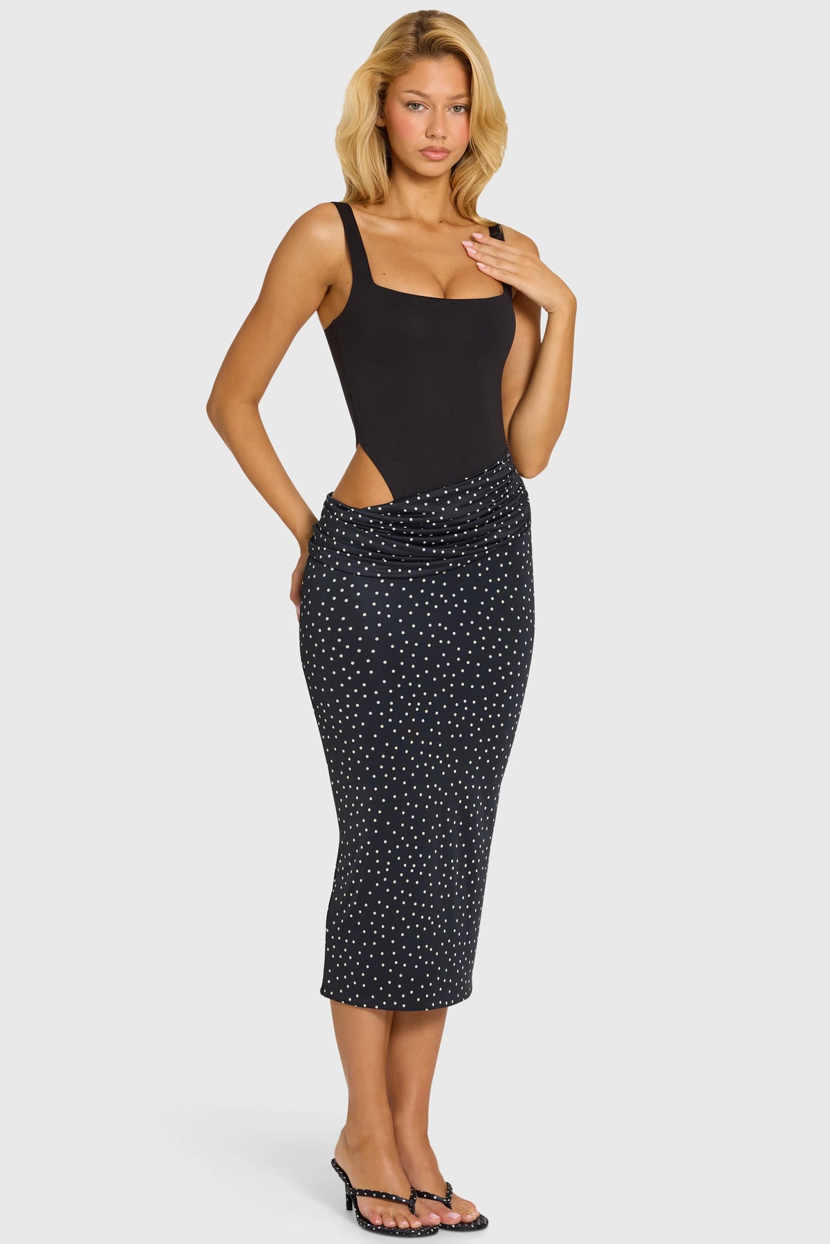 Bodice Draped Midi Dress in Black