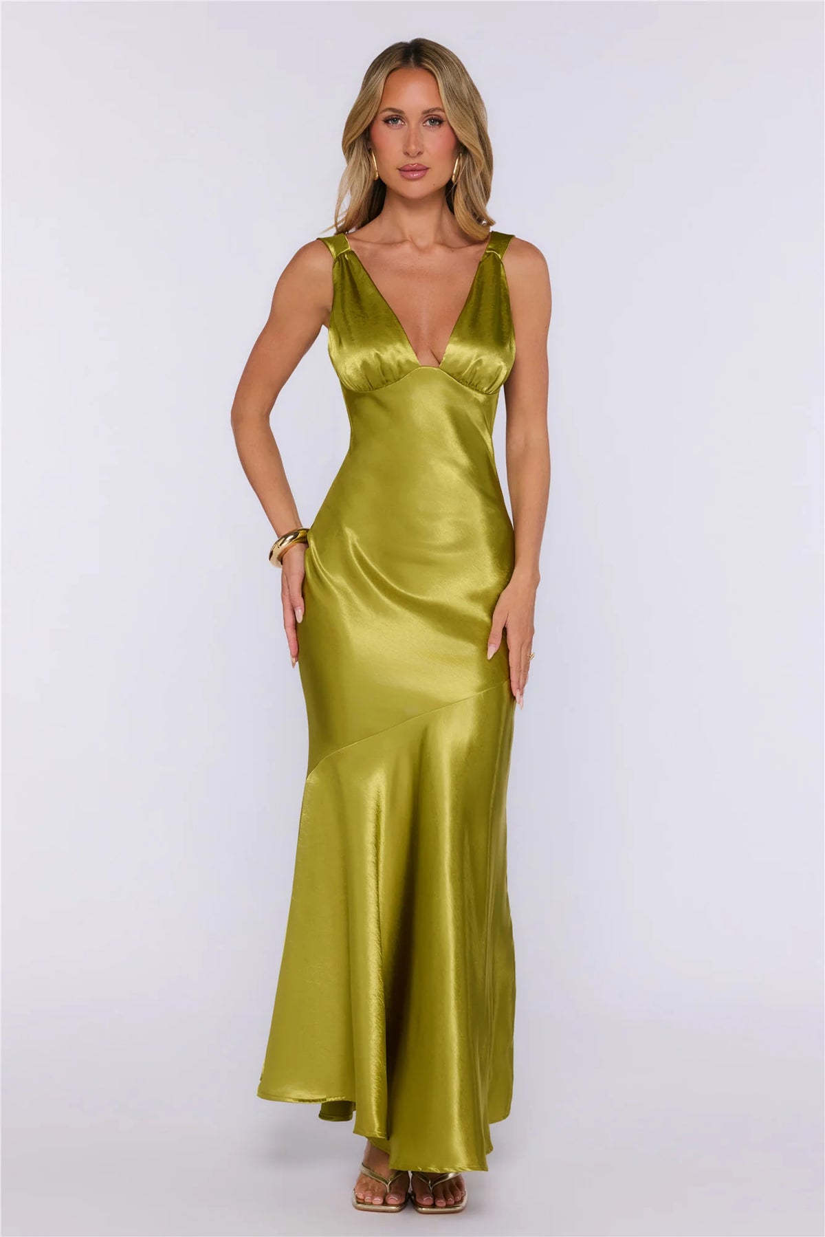 Pretty Society Satin Maxi Dress Olive
