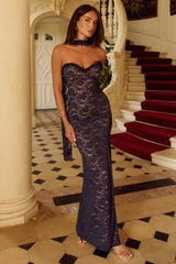 Night Desire Strapless Lace Maxi Dress Navy