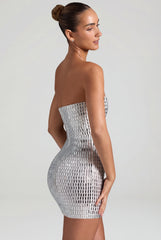 Embellished Bandeau Mini Dress in Diamond