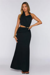 Social Calendar Halter Maxi Dress Black