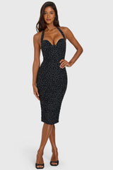 Halterneck Underwired Midi Dress in Black Polka Dot