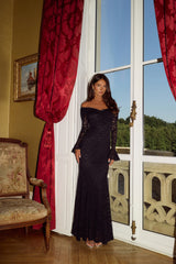 Laced Up Luxe Off Shoulder Maxi Dress Black