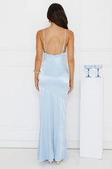 Lost In Love Satin Slip Maxi Dress Blue