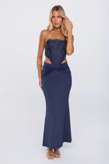 Styled Different Lace Strapless Maxi Dress Navy