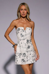Starlit Promise Embellished Strapless Mini Dress White