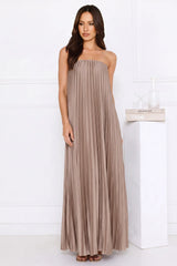 Moonlit Sea Pleated Strapless Maxi Dress Mocha
