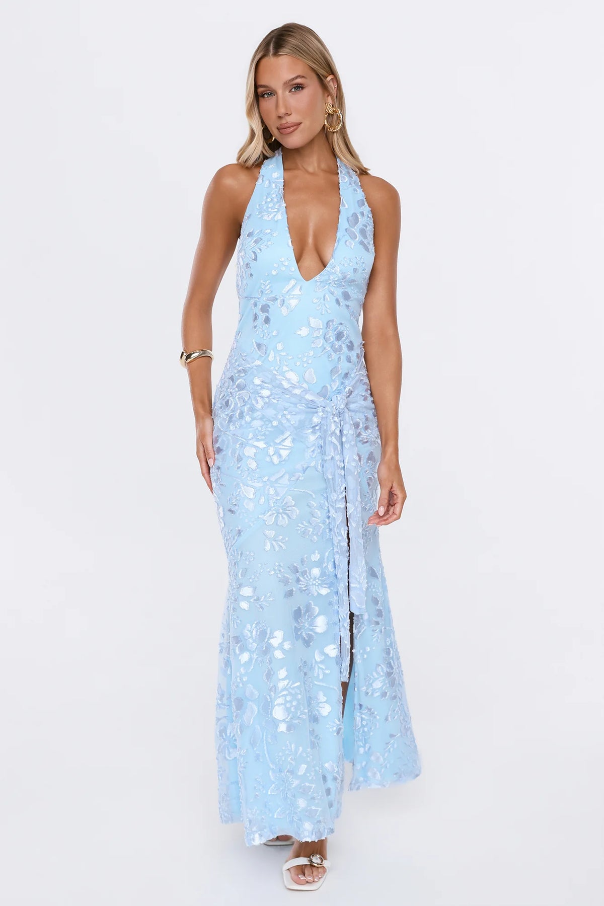 Electric Nights Halter Maxi Dress Blue