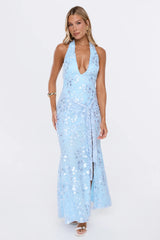Electric Nights Halter Maxi Dress Blue