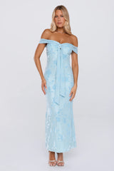 Pretty Little Mood Off Shoulder Maxi Dress Blue