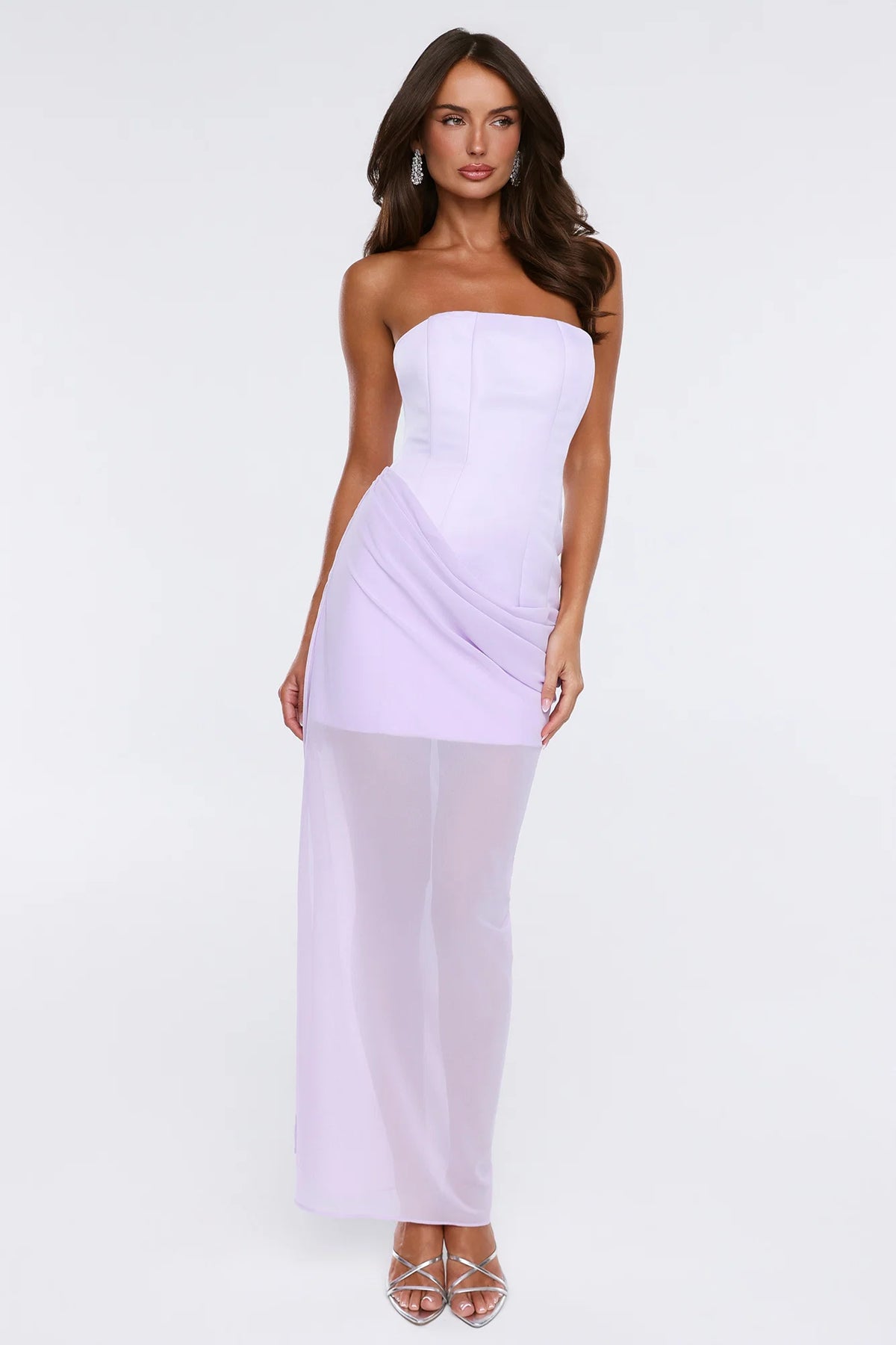 Tropic Sunset Strapless Maxi Dress Lilac