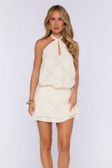 Loud Luxury Halter Mini Dress Cream