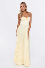 Dress Society Satin Pleated Strapless Maxi Dress Yellow