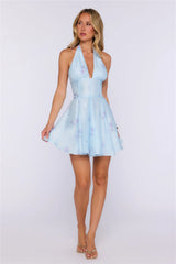 Fantaisie Halter Mini Dress Blue
